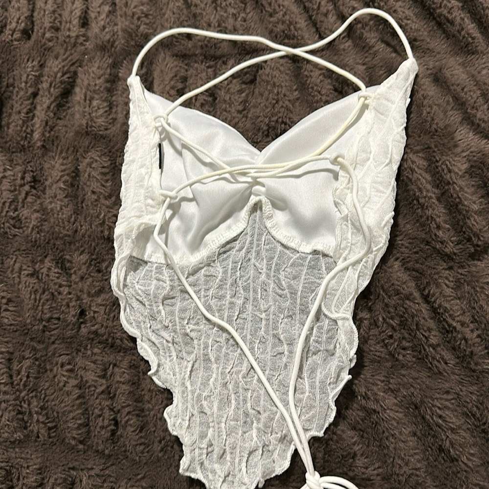White crop top tie back lace